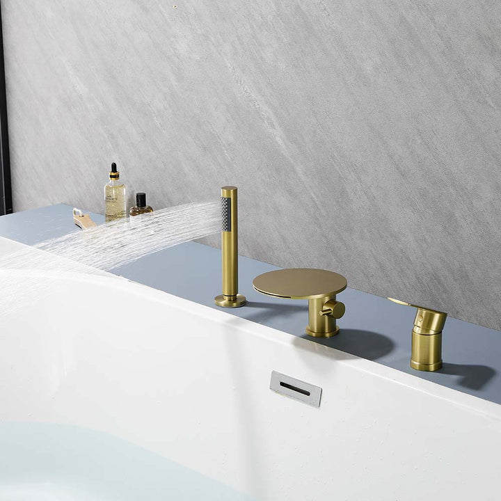 Brushed gold bathtub faucet hand shower spray