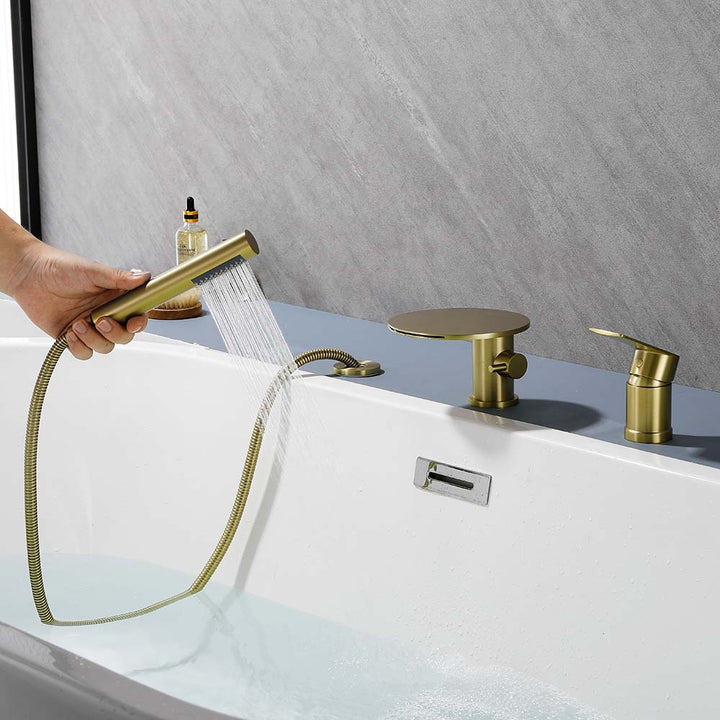 Brushed gold bathtub faucet handheld sprayer