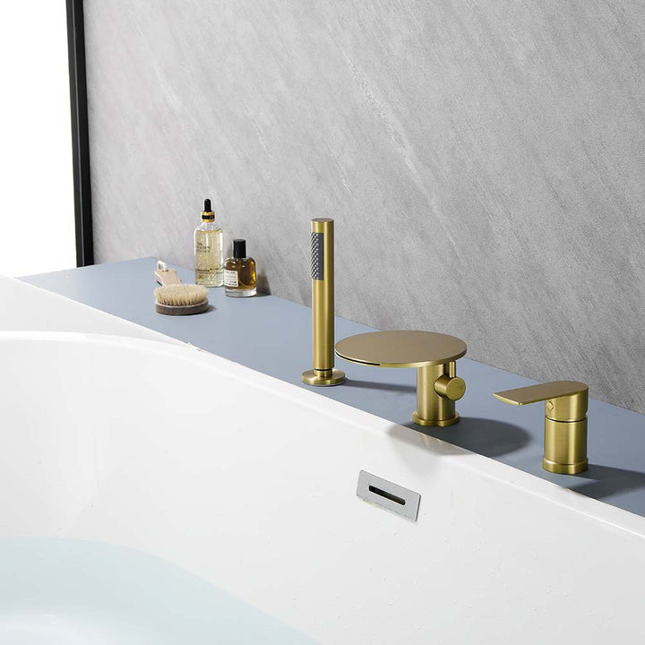 Brushed gold bathtub tap with hand shower fauce