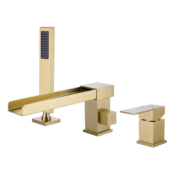 Brushed gold bathtub faucet with hand shower