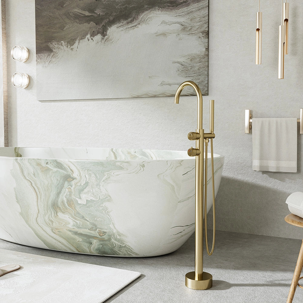 316 Stainless Steel Freestanding Thermostatic Tub Faucet With Hand Sho ...