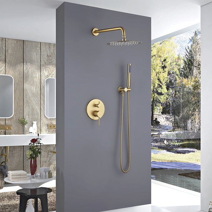 Brushed gold shower system bathroom lifestyle