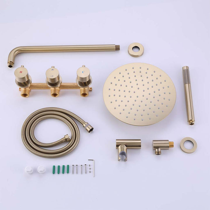Brushed gold shower system complete set with rain head hose and handles