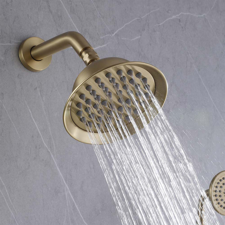 Brushed gold shower system rain shower head flow