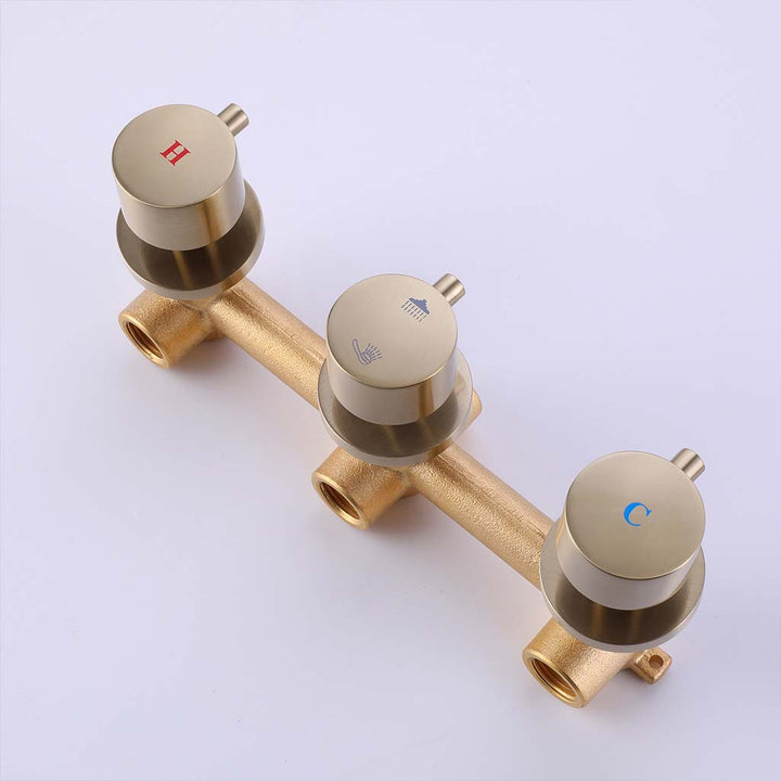 Brushed gold shower system valve control with hot cold water mixer