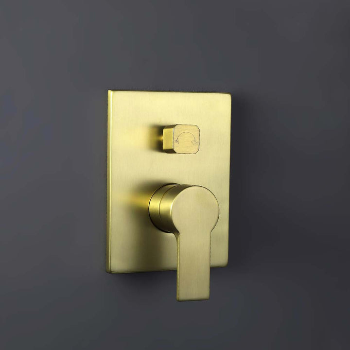 Brushed gold shower valve with single handle and diverter knob