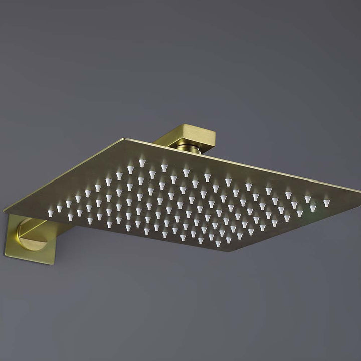 Square brushed gold rain shower head with silicone nozzles