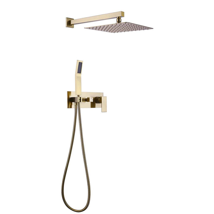 Brushed gold square shower system with handheld sprayer