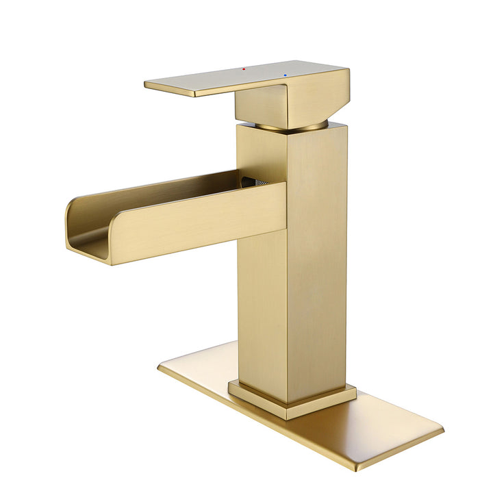 Brushed gold waterfall bathroom faucet single handle
