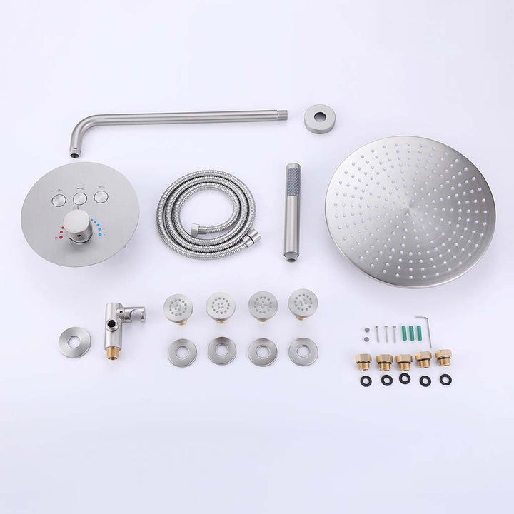 Brushed nickel shower system complete set with rain head and jets