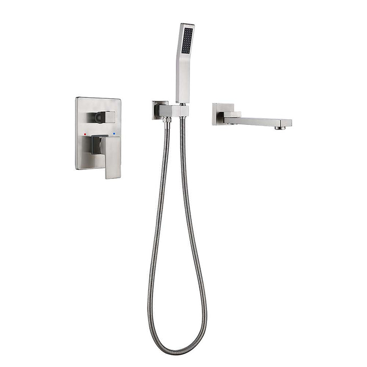 Brushed nickel bathtub faucet set with handheld shower head