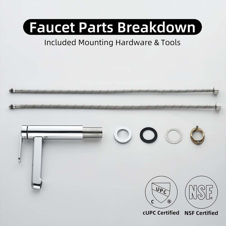 Chrome faucet with all included parts and mounting hardware