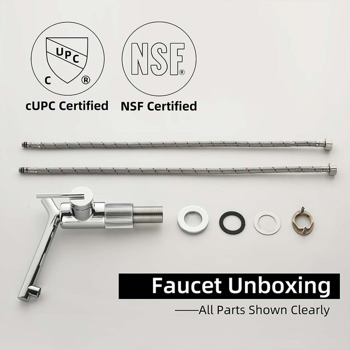 Unboxed chrome bathroom faucet with cUPC and NSF parts