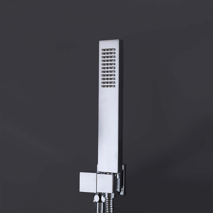 Chrome square handheld shower head for modern shower system closeup