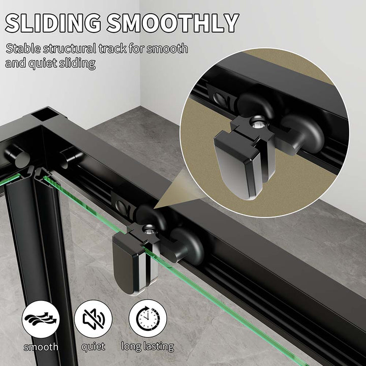 Black corner shower doors smooth sliding track detail