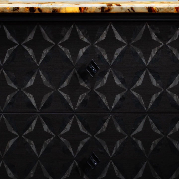 Custom bathroom vanity black geometric door with onyx countertop