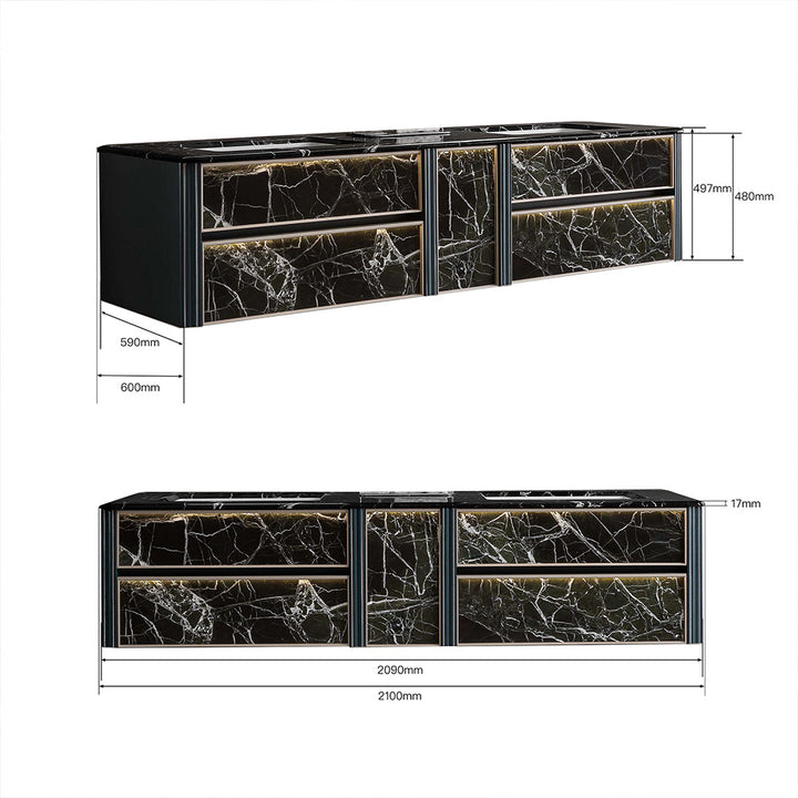 Custom black marble bathroom vanity dimensions and size details