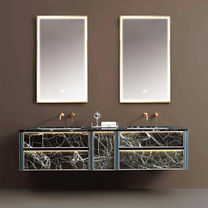 Luxury custom black marble bathroom vanity with double sink