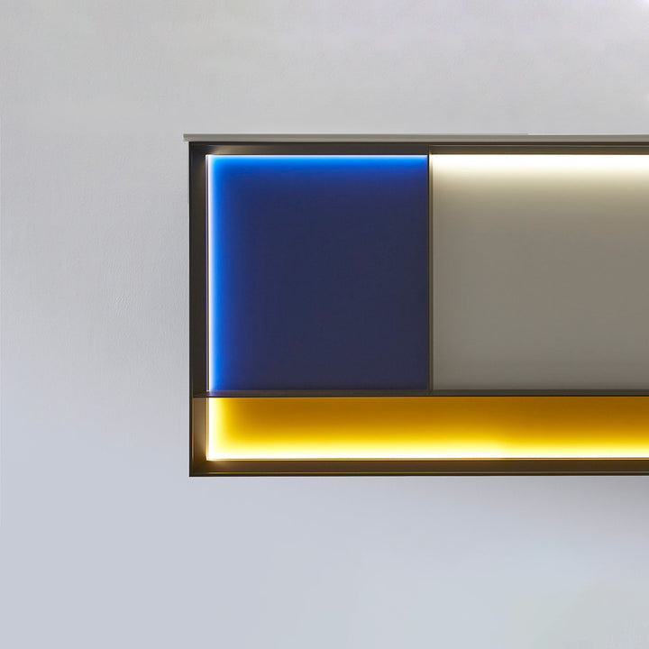 Modern custom bathroom vanity with blue and yellow LED panel detail