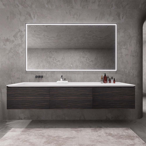 Modern dark wood custom bathroom vanity with LED mirror