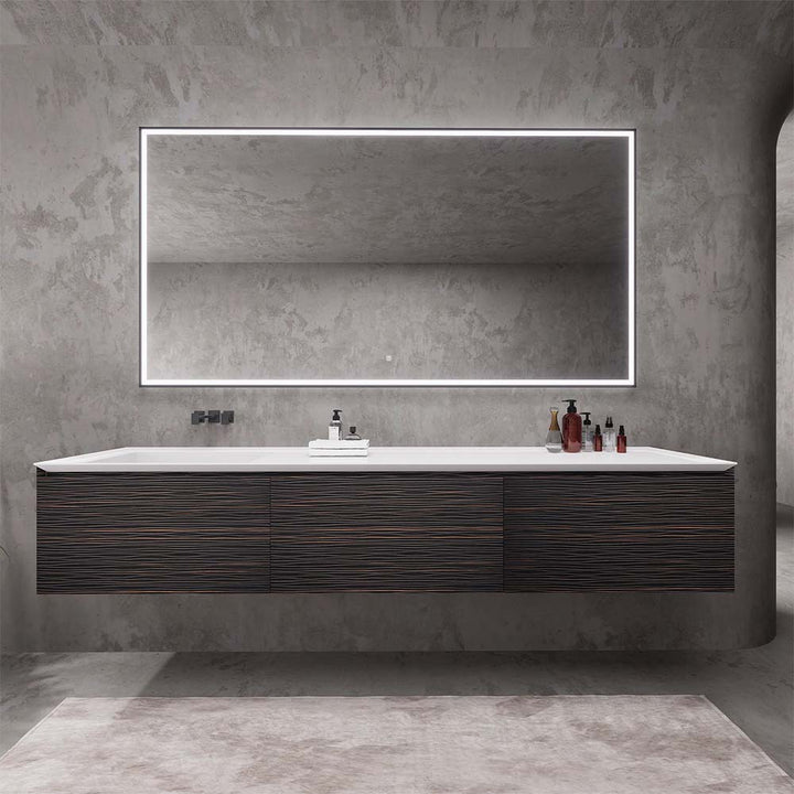 Modern dark wood custom bathroom vanity with LED mirror