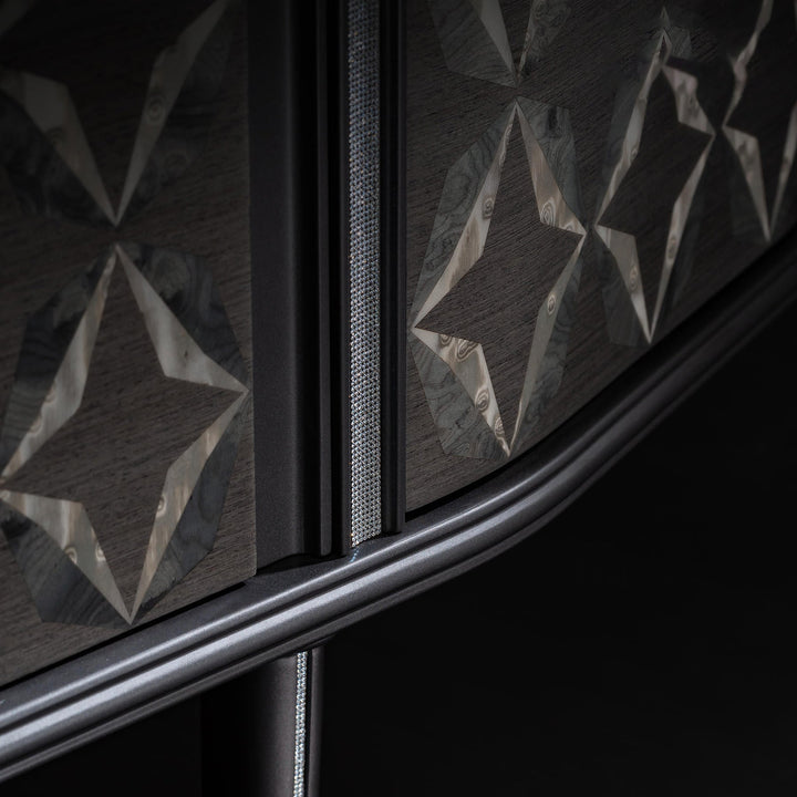 Custom bathroom vanity diamond wood pattern closeup detail view