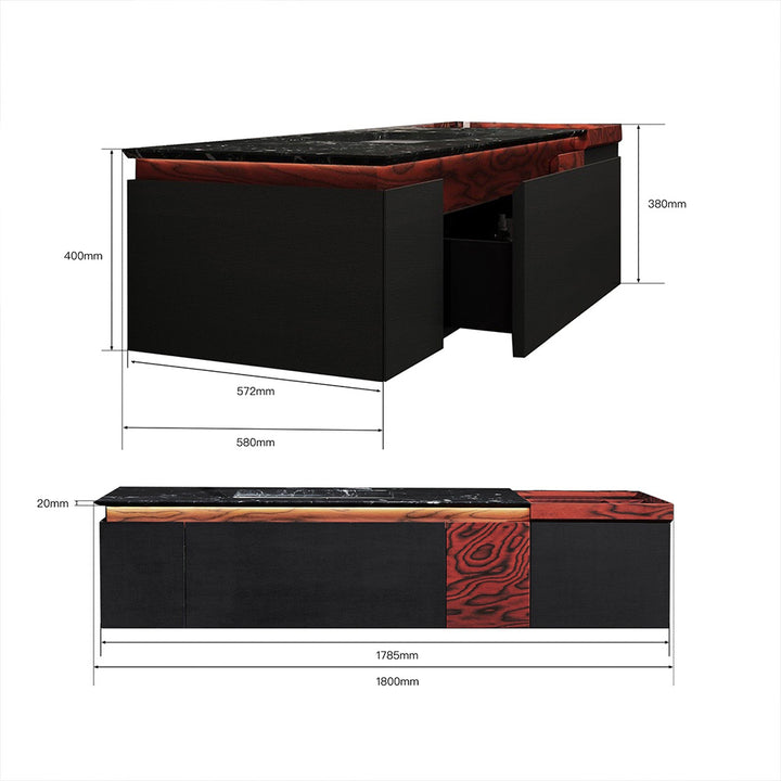 Custom bathroom vanity dimensions with black red marble design