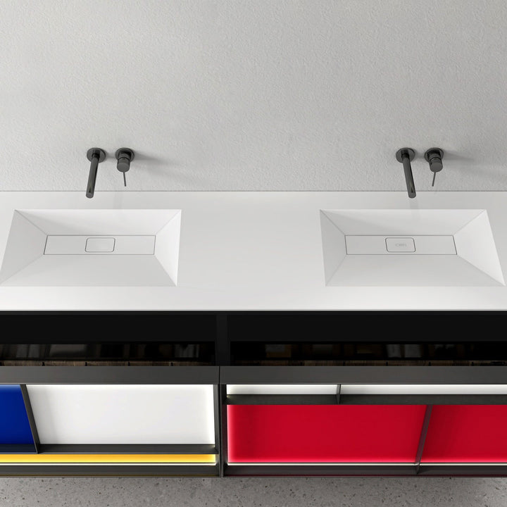 Custom bathroom vanity double sink top view with LED color design