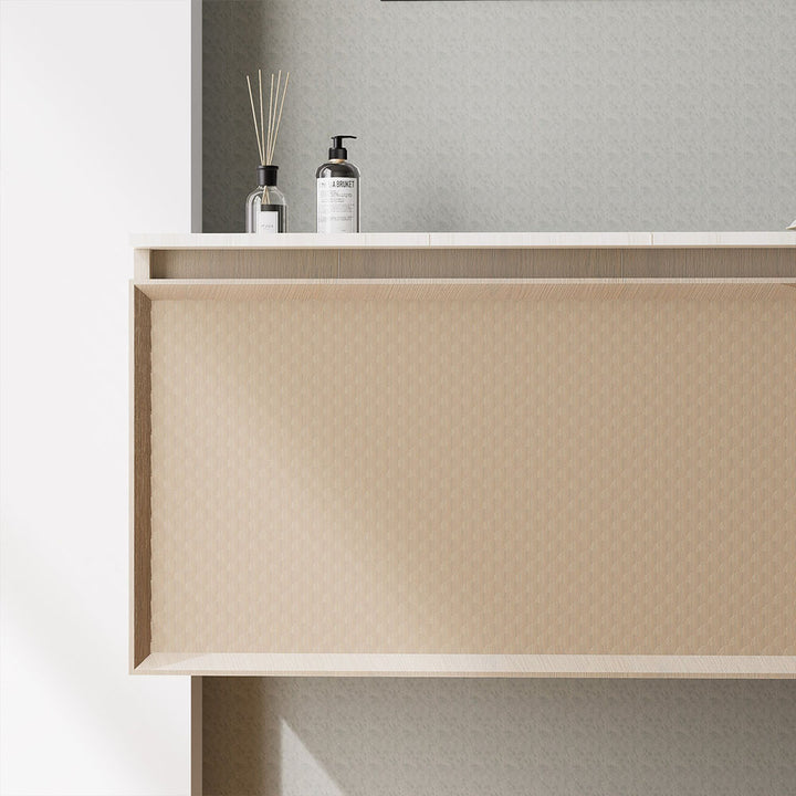 Custom bathroom vanity drawer front with elegant textured panel design