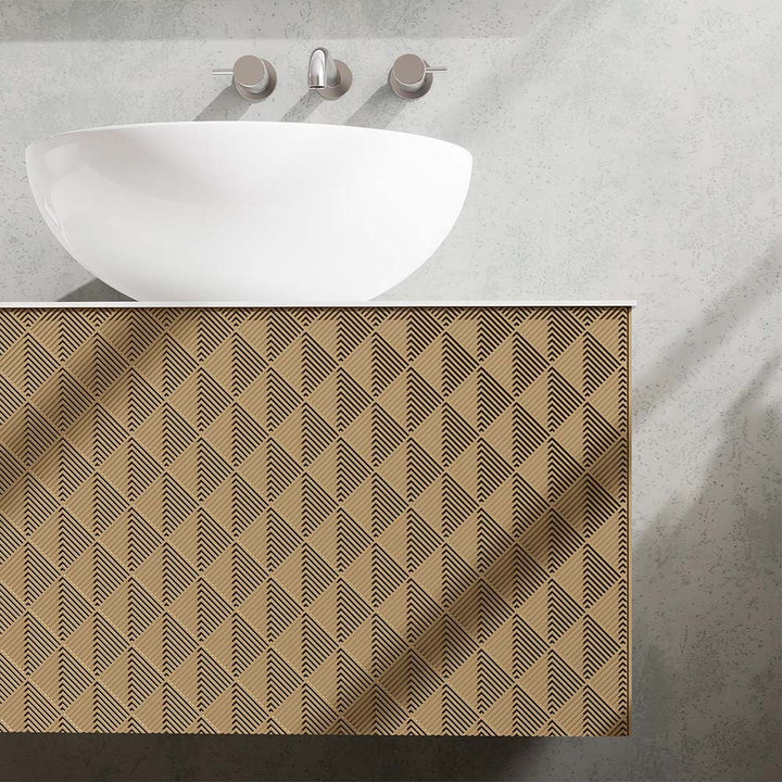 Geometric gold front detail with bowl sink on custom bathroom vanity