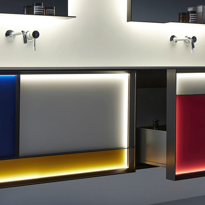 Modern custom bathroom vanity with LED lighting panel detail