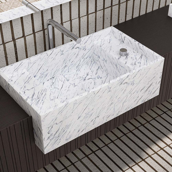 Rectangular marble sink detail of custom bathroom vanity design