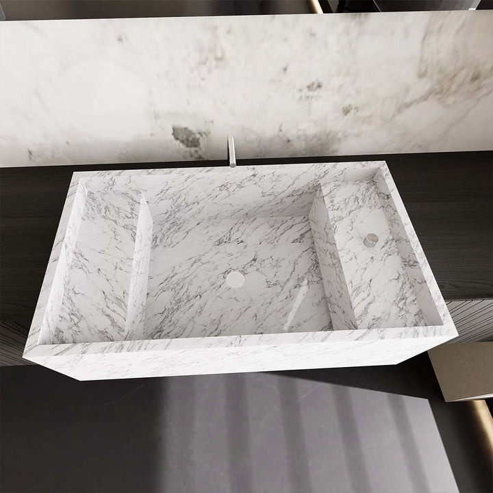 Top view detail of marble sink custom bathroom vanity design