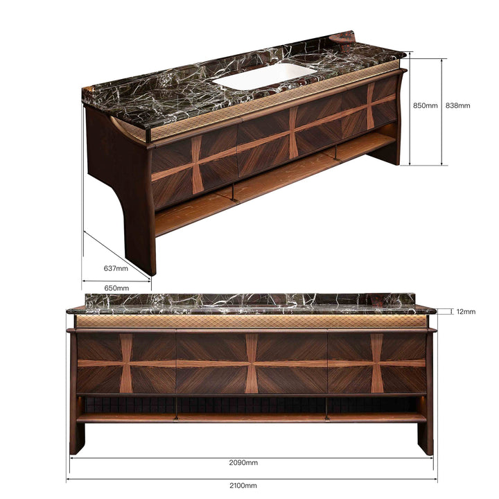Custom bathroom vanity with marble top and detailed size dimensions