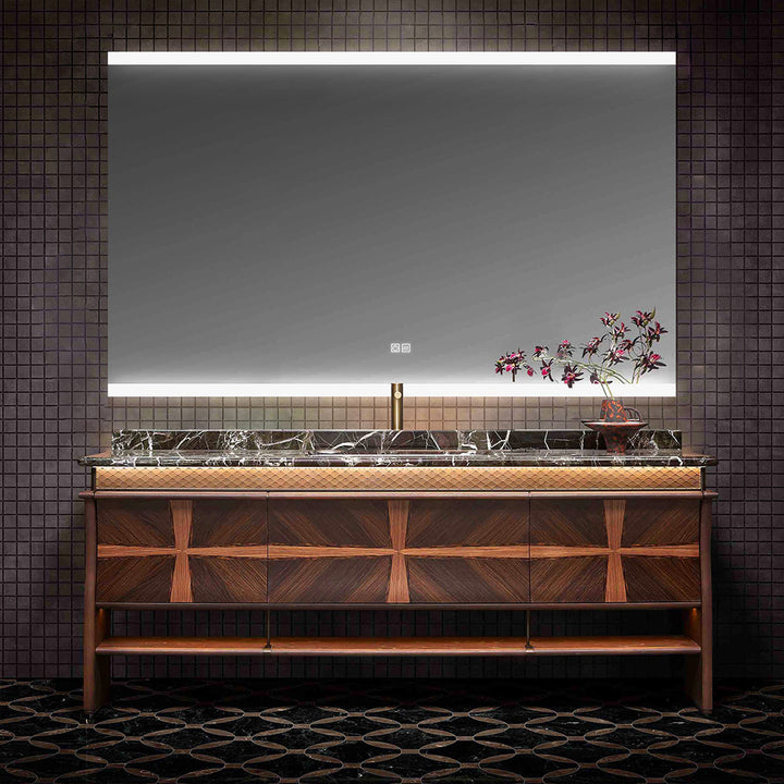 Custom bathroom vanity with marble top and luxury wood cabinet design