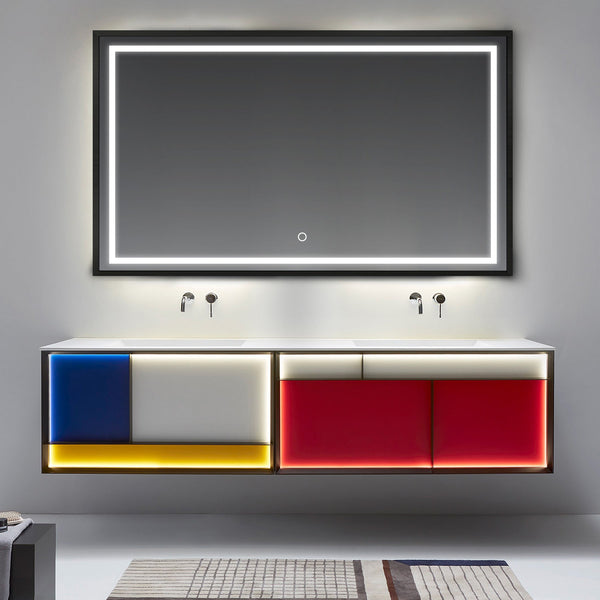 Modern custom bathroom vanity with LED lighting and colorful design