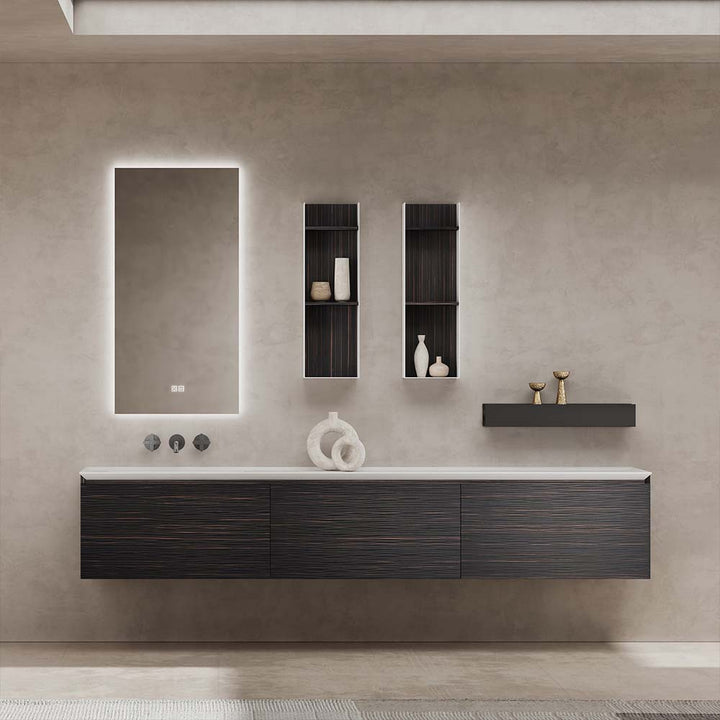 Custom bathroom vanity set with LED mirror and wall cabinets