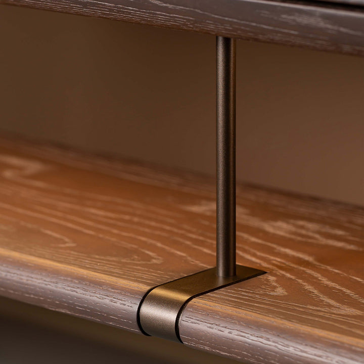 Custom bathroom vanity wood shelf with metal support detail