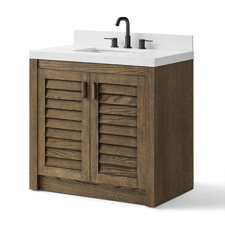 Dark Sienna Brown 36 inch bathroom freestanding vanity angle view