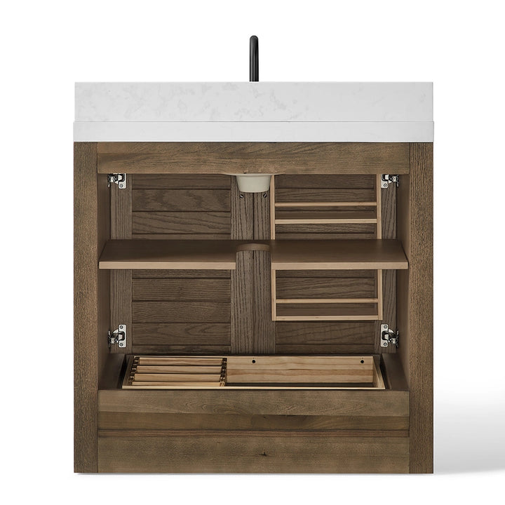 Dark Sienna Brown 36 inch bathroom freestanding vanity interior view