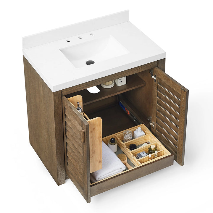 Dark Sienna Brown 36 inch bathroom freestanding vanity open storage