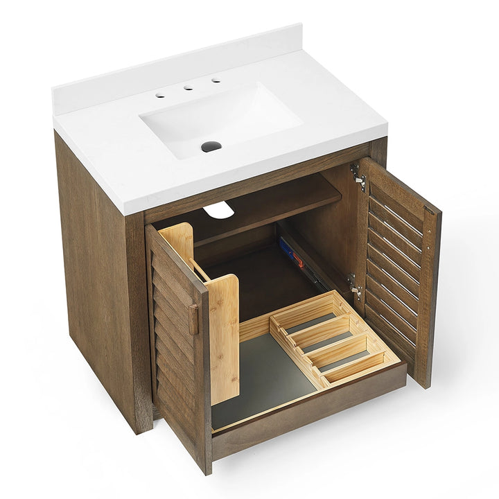 Dark Sienna Brown 36 inch bathroom freestanding vanity organizer drawer