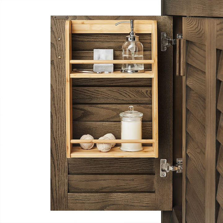 Dark Sienna Brown 36 inch bathroom vanity side storage shelves