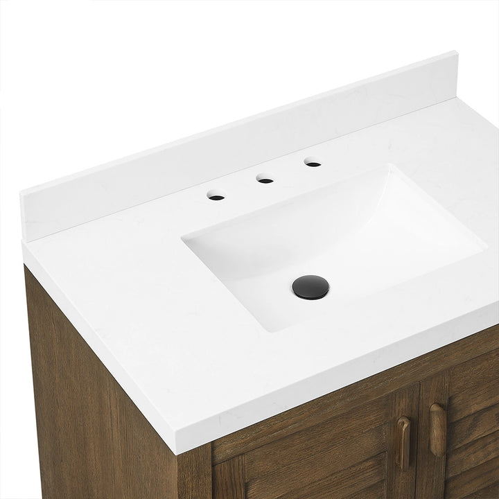 Dark Sienna Brown 36 inch bathroom vanity with white countertop