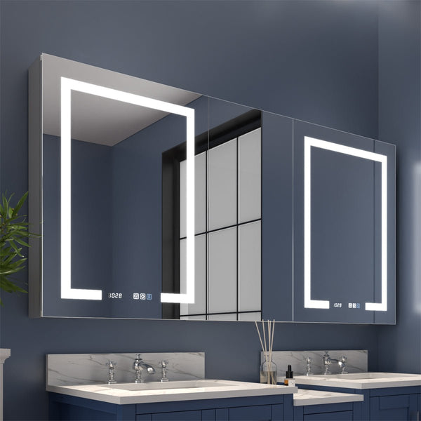 Double LED mirror cabinet with digital display and touch controls