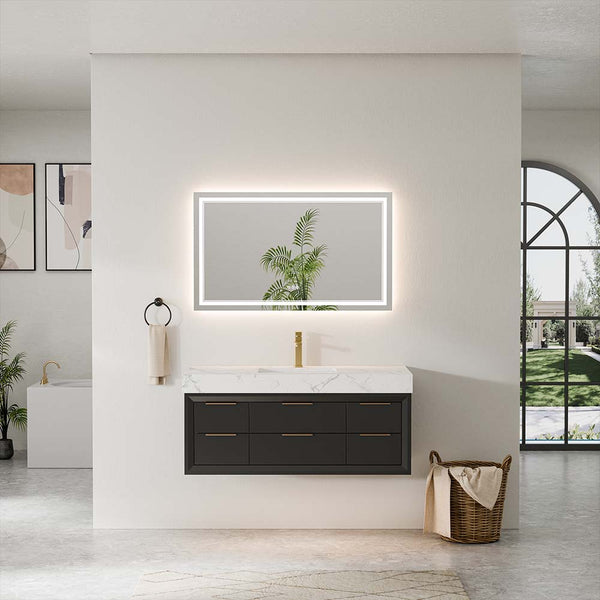 Wall-mounted double sink bathroom vanity with LED mirror