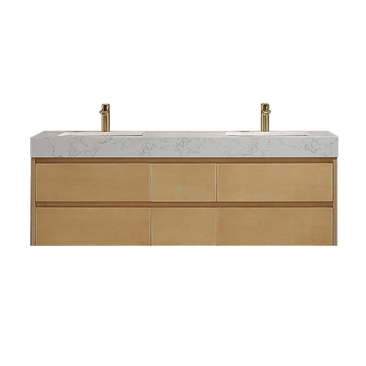 Double vanity with ceramic basins and overflow feature
