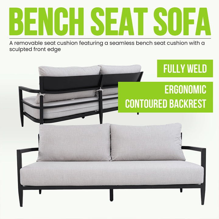 Modern 6PC Outdoor Seating Set with Bench Sofa & Marble Tables – Modland