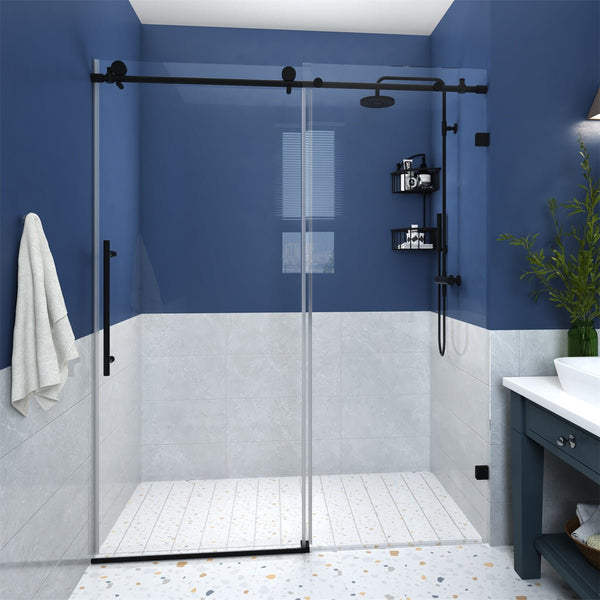 Glide 56-60 in. W x 74 in. H Frameless Tall Shower Door Sliding Walk-in Shower Design with 8mm thick Clear Glass,Black