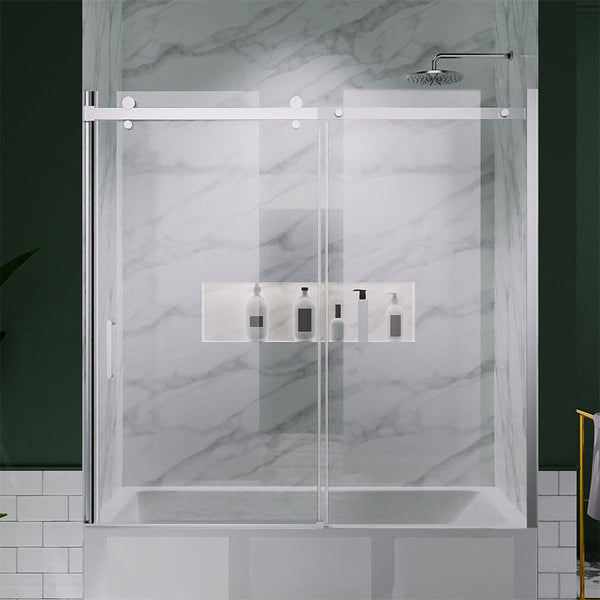 Serenity 54-60 in. W x 58 in. H Sliding Semi Frameless Tub Door in Chrome with Clear Glass